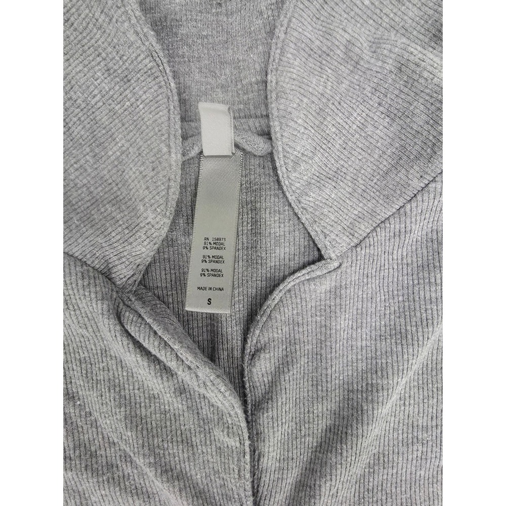 Skims Sleep Button Up Short Sleeve Top Dress Heather Grey Ribbed Modal Pajama - Picture 3 of 3